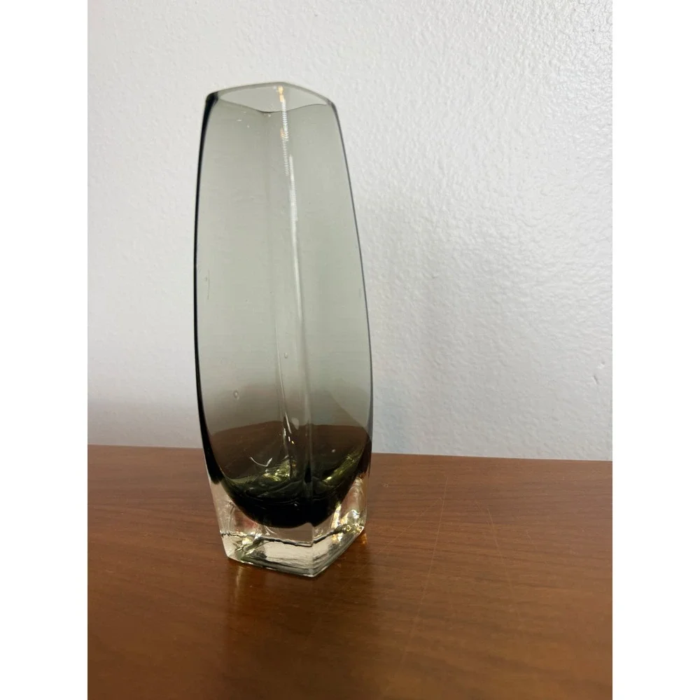 Smoked Glass Bud Vase Small Smoky Gray Art Glass Mid‎ Century Modern Tapered